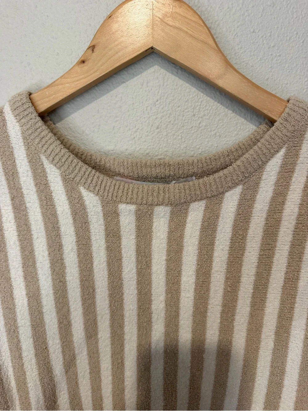 Free People Beach Striped Cream Short-Sleeve Knit Crop Top